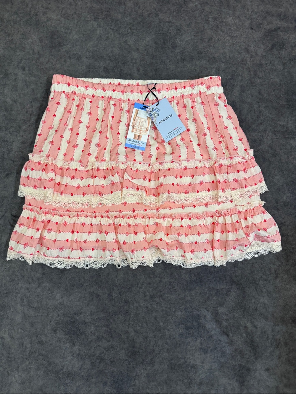 Women Bridgerton romantic ruffled tiered  mini skirt floral flowy Size large